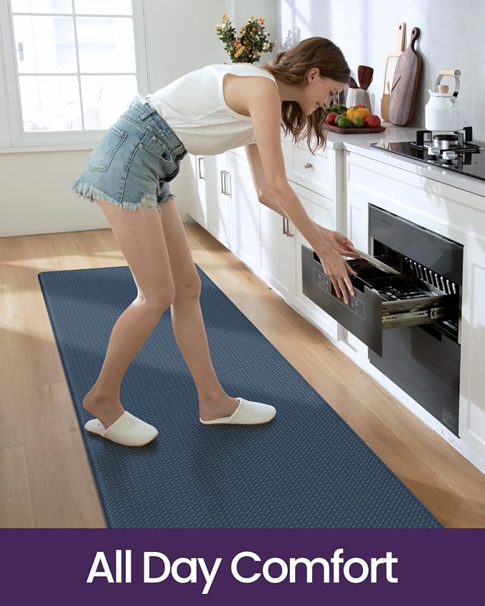 DEXI Kitchen Floor Mats Cushioned Anti Fatigue, 23x71, Large Wide Standing Runner Rug Waterproof, Comfort Memory Foam Padded for Front Sink Laundry, Navy