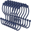 Bathway Shower Curtain Hooks, Shower Curtain Rings Rust Proof Navy Blue Double Hook Shower Curtain Hooks, 12 Pcs Shower Hooks for Shower Curtain, Shower Rings for Curtain, Metal Shower Rod Hooks