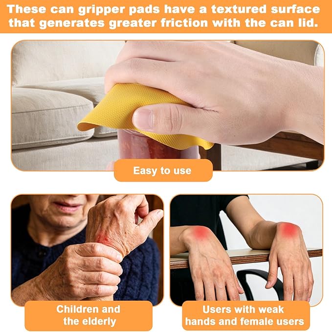 4pcs Jar Opener Gripper Pads, Rubber Can Opener Bottle Lid Cap Gripper Pads for Weak Hands Seniors Elderly Multi-Function Kitchen Coasters Gadgets (Red, Yellow)