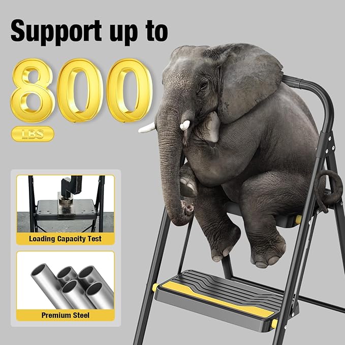 Urackify 2 Step Ladder, Heavy-Duty Pass 800lb Capacity Test, Wide Anti-Slip Steps & Secure Handrail Compact, Folding Step Stool Portable Design for Home, Kitchen, Office, Pantry, Closet Use, Black