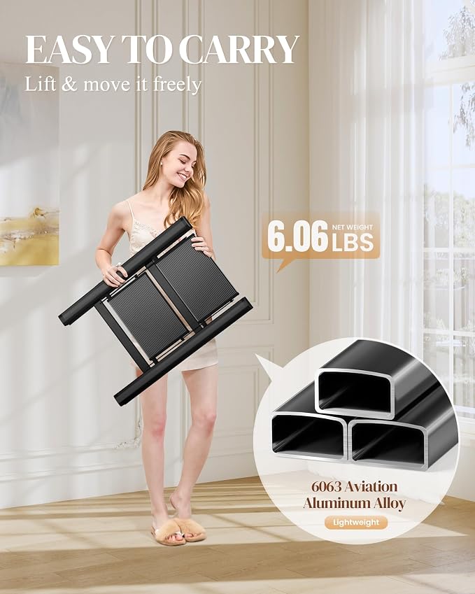 2 Step Ladder, Folding Step Stool with Wider Pedal, Anti-Slip Feet & Non Slip Stripes, Aluminum Sturdy Material, 300Lbs Capacity, Elegant Look of Piano Black Better Matches Your Home