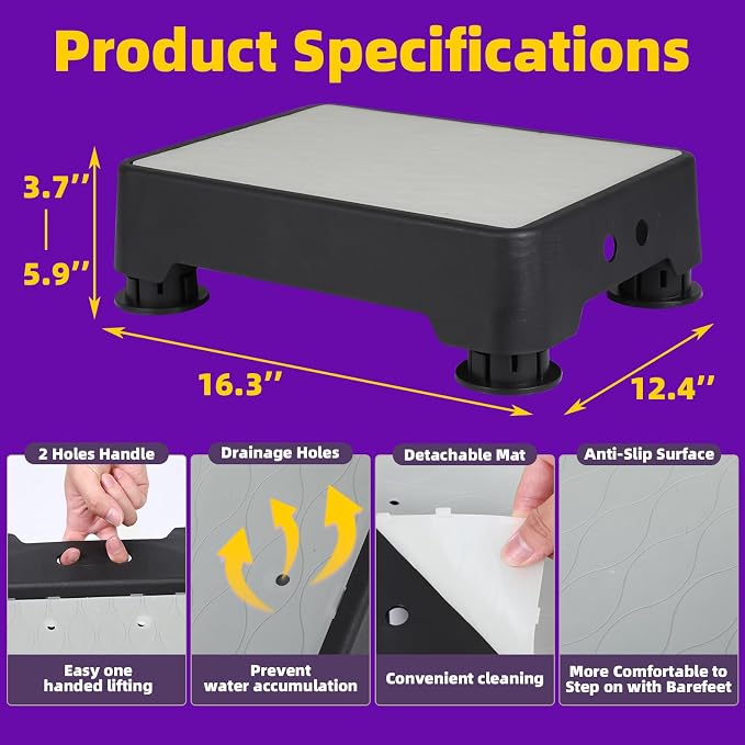 Adjustable Step Stool, 700 LBS Capacity Safety Bed Step for Seniors, Exercise Setp Platform, Portable Stair Assist for Elderly, Wide Step up for Kitchen, Car, Bedside & Shower, Grey