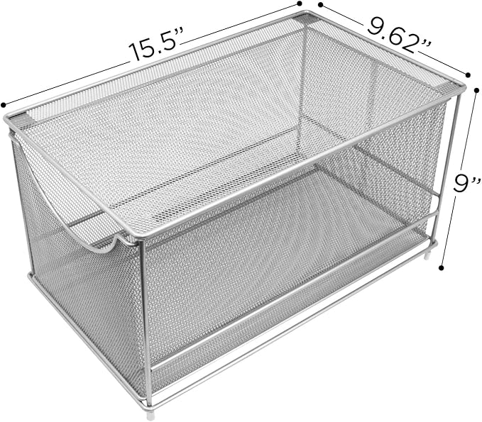 Sorbus® Cabinet Organizer Drawer with Cover—Mesh Storage Organizer w/Pull Out Drawers—Stackable, Ideal for Countertop, Cabinet, Pantry, Under the Sink, Desktop and More (Silver Bottom Drawer)