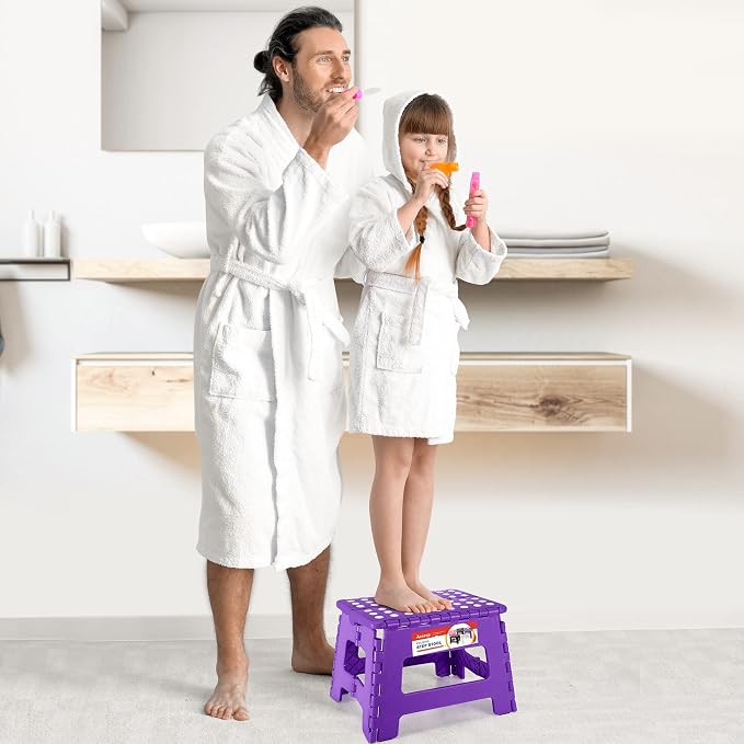 ACSTEP Folding Step Stool Portable Collapsible Plastic Step Stool, Foldable Step Stools, Non Slip Folding Stools for Kitchen Bathroom Bedroom (Purple)