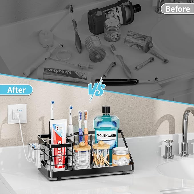 Toothbrush Holders Instant-Drying Organizer - Bathroom Countertop/Wall Mounted Electric Toothbrush Holder - Toothbrush Head Toothpaste Holder Bathroom Counter Organizers Storage Black