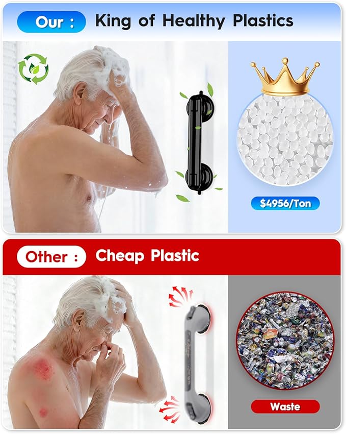 Upgraded 2-Pack Grab Bars for Shower Bathroom Wall, Heavy-Duty Suction Grab Bars Shower Handle Safety for Elderly Seniors Handicap, No Drilling Tool-Free, Easy Removal and Reusable (Black)