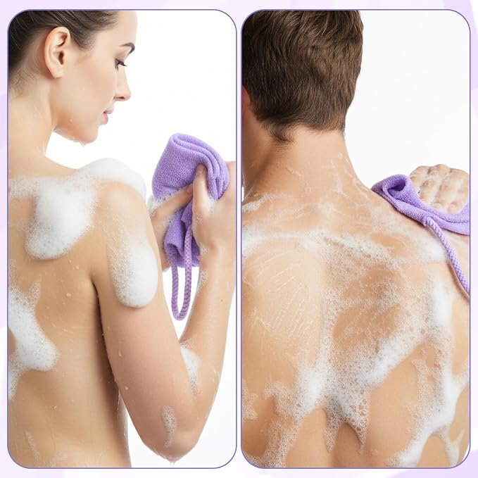 3 Pcs Exfoliating Washcloth with Handles, Double-Sided Back Scrubber Washer for Shower Body Scrub Towel Stretchable Back Washer Shower Towel for Women Bath Showers Exfoliation