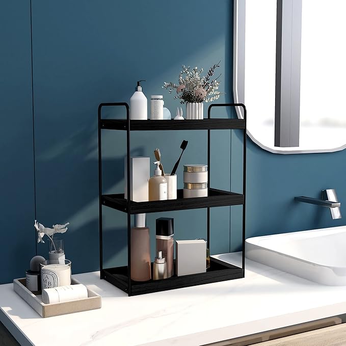 Dorhors 3 Tier Bathroom Counter Organizer,Countertop Bathroom Storage Shelf,Counter Tray and Vanity Organizer (Black)