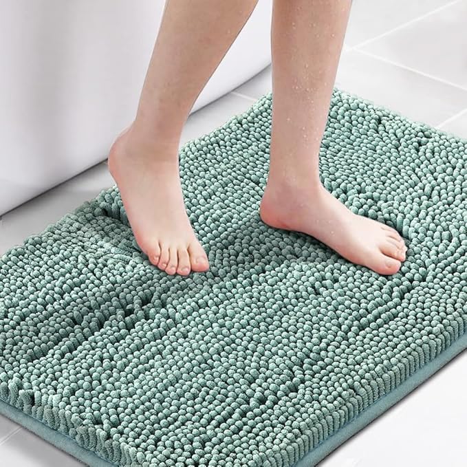 H.VERSAILTEX Bath Mat for Bathroom Non Slip Luxury Chenille Ultra Soft Bath Rugs 24x36 Absorbent Non Skid Shaggy Rugs Washable Dry Fast Plush Area Carpet Mats, Eggshell Blue