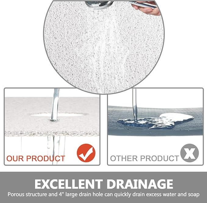 Square Shower Mat Non Slip: 27 x 27 Inch Extra Large Loofah Shower Mats for Inside Shower - Anti Slip Shower Stall Matt with Drain Hole in Middle