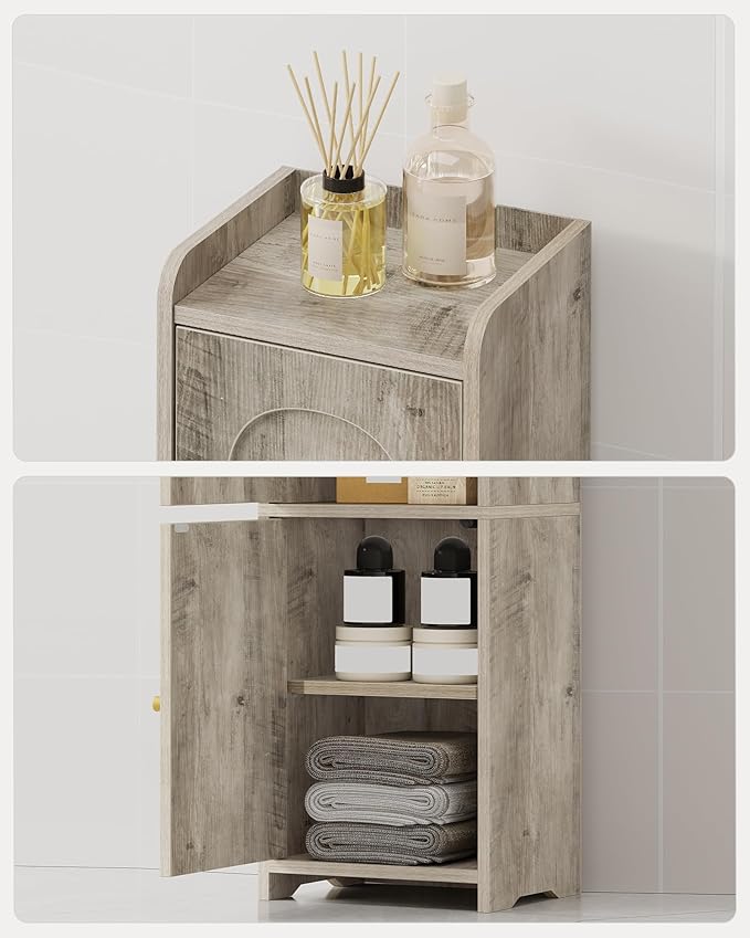 Hzuaneri Bathroom Storage Cabinet, Small Corner Floor Cabinet with 2 Doors and Adjustable Shelf, Narrow Toilet Paper Cabinets, Bathroom Organizer for Small Spaces, 7.9" D x 9.8" W x 29.5" H Greige