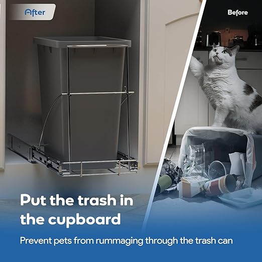 Pull Out Trash Can Under Cabinet & Under Sink - Heavy Duty Sliding Adjustable Cabinet Garbage Can Organizer, Requires Minimum Cabinets Opening 13" W X 18" D,Chrome Finish (Waste Bin Not Included)