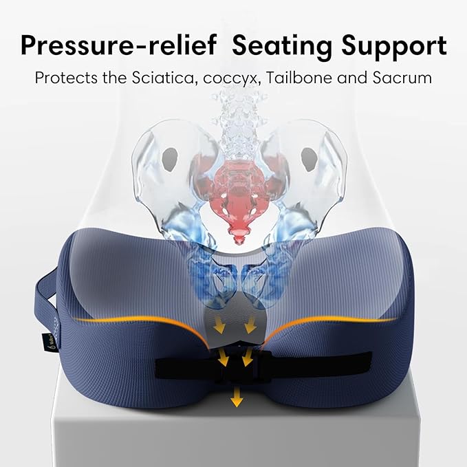 Large Memory Foam Seat Cushion for Office Chair, Car, Truck & Wheelchair - Sciatica Ease, Coccyx & Tailbone Pain Relief Cushion for Long Sitting & Driving