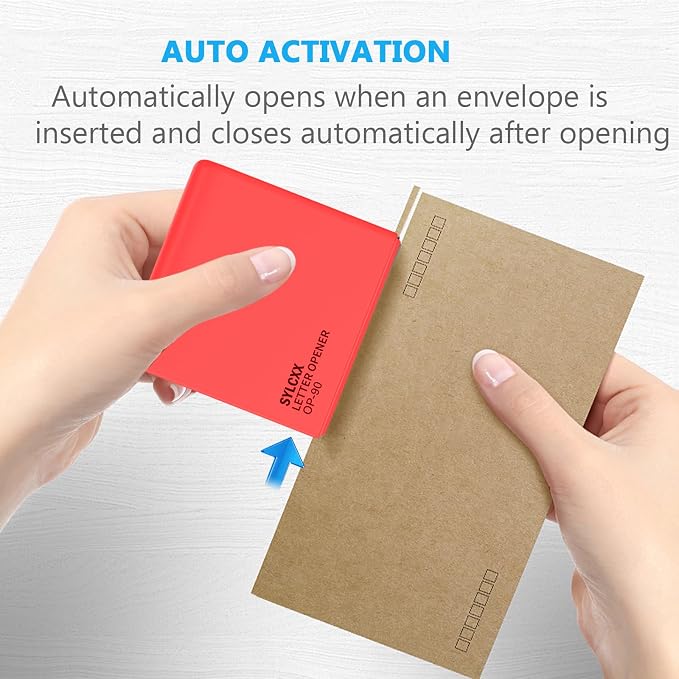 Battery Operated Electric Letter Opener - Letter Openers Envelope Slitter, Envelope Opener, Mail Opener, Universal Envelope Efficient Letter Opener Tool for Office, Home (Red)
