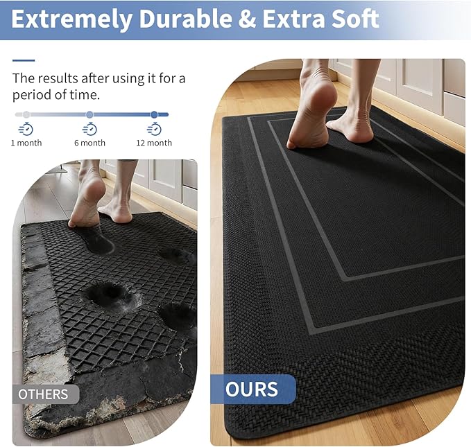 UKISS 9/10"" Extra Thick Cushioned Anti Fatigue Kitchen Mat, Waterproof High Density Foam Standing Desk Mat, Non-Slip Ergonomic Comfort Mat for Kitchen, Office,Workstation Black (Black, 20" X 48")