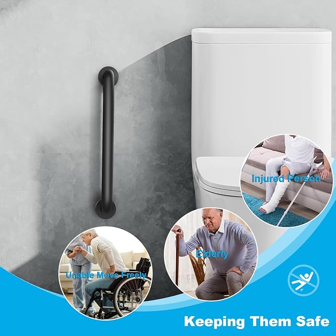 Shower Grab Bars, 2 Pack 16 Inch Heavy Duty Non-Slip Bathroom Grab Bars, 1.25" Diameter Bathroom Safety Handle for Elderly, Handicap Assist Grab Bar for Bathtub/Shower/Toilet