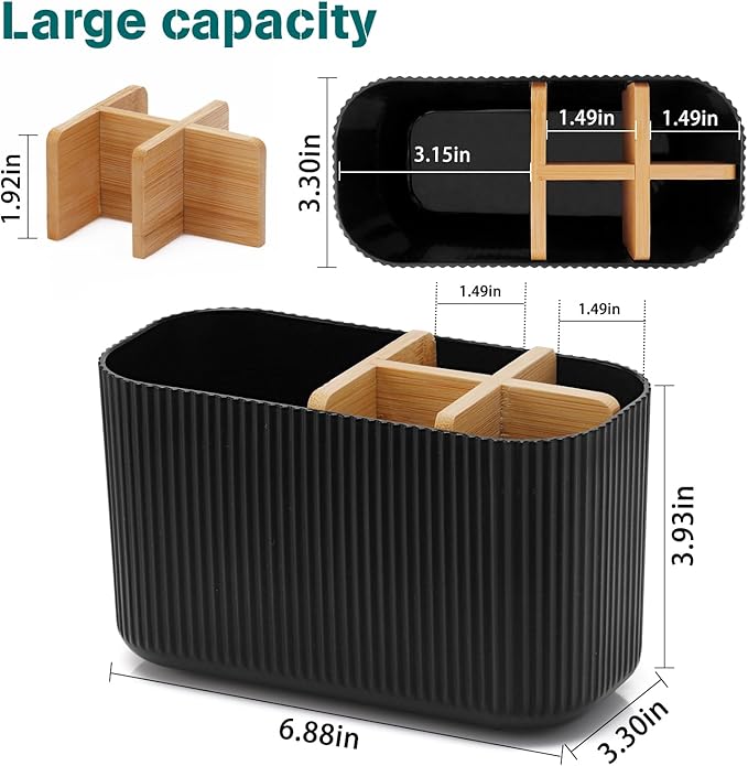 GFWARE Black Toothbrush Holder - Bamboo Toothbrush Holders for Bathrooms Electric Toothbrush Holder Organizer Kids Toothbrush Holders for Bathrooms Countertop