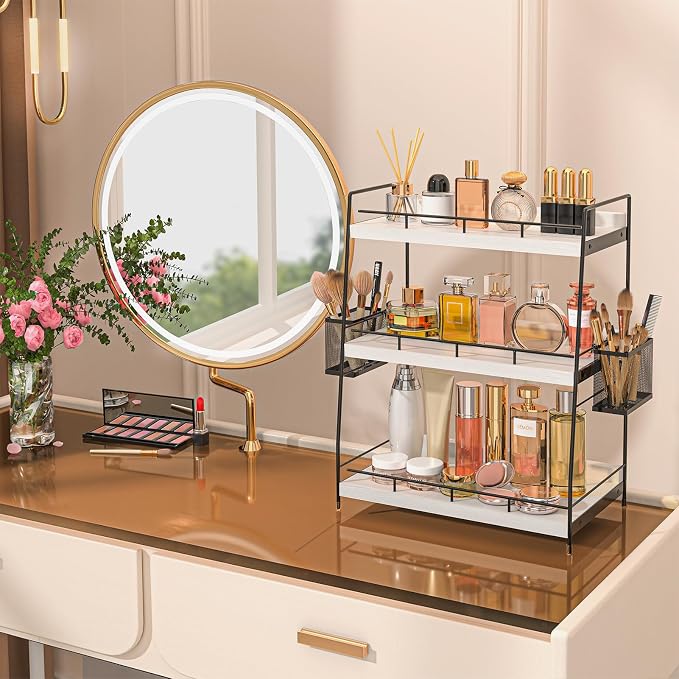 Bathroom Counter Organizer,Bathroom Countertop Organizer with Baskets,Vanity Organizers,Counter Shelf,Countertop Storage, Makeup Organizers(White)