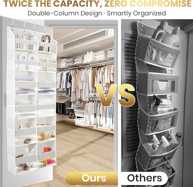 HOMELUX THEORY UPGRADED 6 Tiers Over The Door Organizer Hanging - 100D EXTRA THICK & 50lbs HUGE CAPACITY, 12 Side Mesh Pockets Over The Door Shoe Organizer, Hanging Closet Organizer (Ivory, XL)