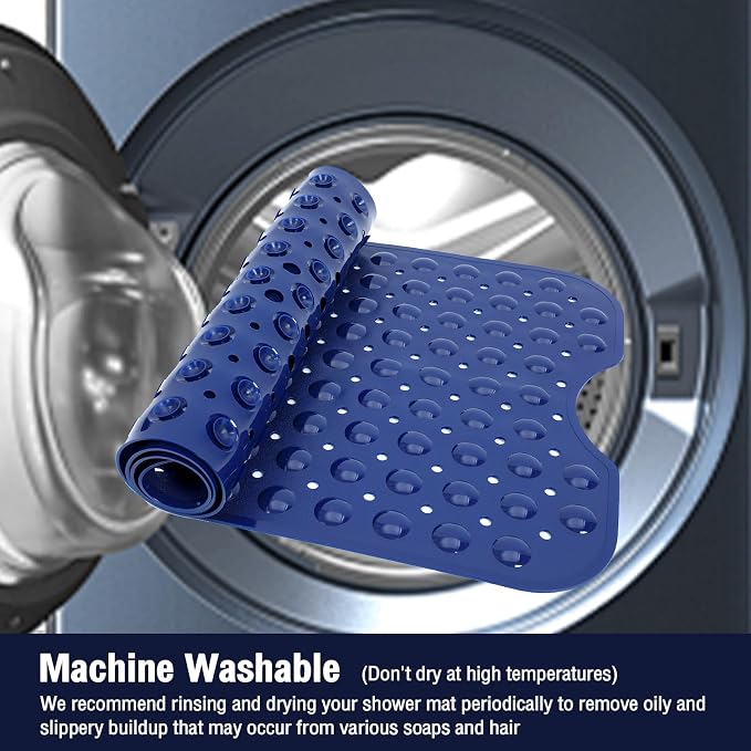 Extra Long Bathtub Mat Non Slip, Navy Blue Soft Bath Mat for Tub 40 x 16 Inch Full Size, Bath Tub Shower Mats for Bathroom Floor, Big Suction Cups and Drain Holes, Easy Washable, BPA Free