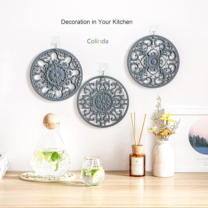 Extra Thick Silicone Trivet Mat for Hot Dishes, Hot Pots and Pans, Pot Holder, Hot Pad to Protect Your Table and Countertop, Kitchen Decor and Accessories,Beige,Set of 3