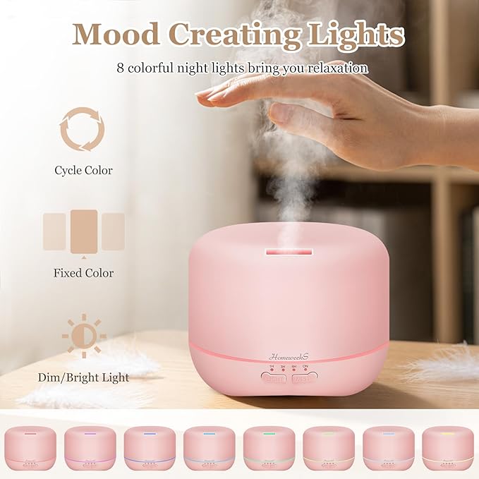Aromatherapy Essential Oil Diffuser for Room: Air Humidifier Aroma Scent Cool Mist Colorful Lights Cute Small Large Auto Off Ultrasonic Diffusers for Home Bedroom Pink (300ml)