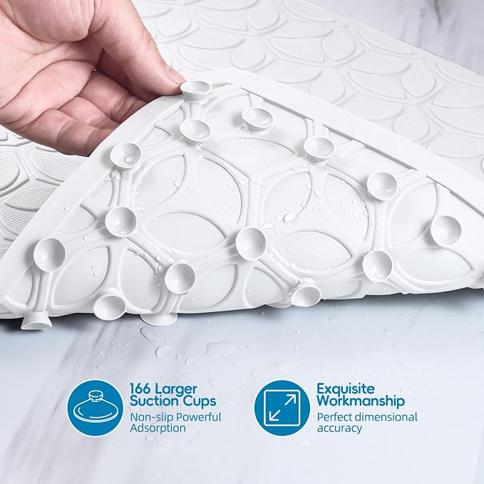 Bathtub Mat Non Slip with Suction Cups - 100% Rubber Bathroom Mat Textured for Bath Tub Shower Safety - Soft on Touch - BPA/PVC Free - Pet Dog Bath Mat - Machine Washable - 17 × 35 Inch（White）