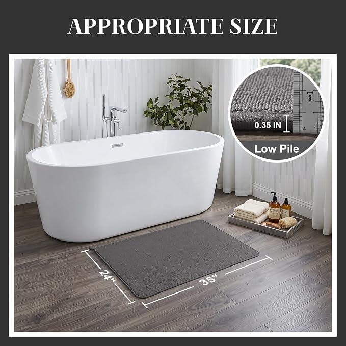 MontVoo Quick Dry Bath Mat 24"x35", Super Absorbent Bathroom Rug, 3D Honeycomb Mesh Base Non Slip Bath Mats for Bathroom, Machine Washable Low Pile Bath Rug for Bathtub Front, Shower, Sink, Darkgrey