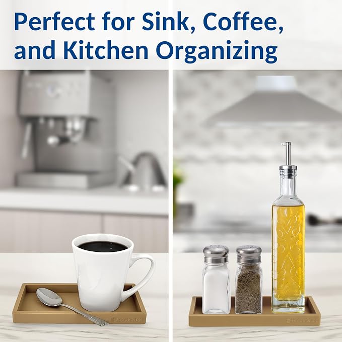 Spacewiser Countertop and Vanity Tray – Small 7.7" Silicone Soap Dispenser Trays, Flexible Bathroom Trays, Dish Soap Holder Kitchen Counter Caddy, Organizer Sink Tray for Soaps Bottles, Sponge, Keys