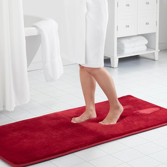 Memory Foam Bath Mat Non Slip Absorbent Super Cozy Velvet Bathroom Rug Carpet (72 inches X 24 inches, Red)