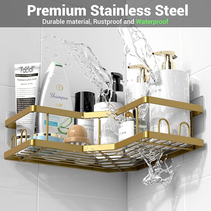 Corner Shower Caddy Bathroom Organizer: Adhesive Shower Rack Bathtub Shelves - 3Pack No Drilling Shower Shelf - Stainless Steel Organizer