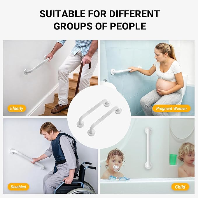 Anti Slip Grab Bars for Shower White, Safety Textured Grip Shower Grab Bars for Seniors, Holds up to 500LBs, Knurled Handicap Grab Bars for Wall with Concealed Screws, 12 Inch
