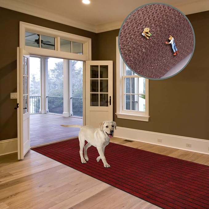 Custom Size Runner Rug 4 ft x 56 ft, 2-82ft Carpet Runners Hallway Entryway Kitchen Garage Laundry Room Area Rugs with Non-Slip Rubber Backing, Red with Black Stripe