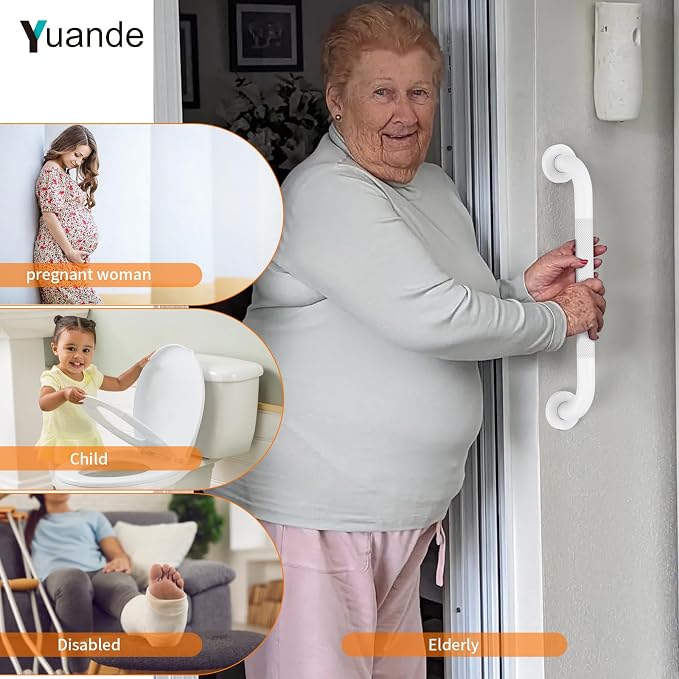20 Inch White Shower Grab Bar with Anti-Slip Knurled Grip,YuanDe Stainless Steel Bathroom Grab Bars，Shower Handrail Support, Handicap Elderly Balance Assist Handles