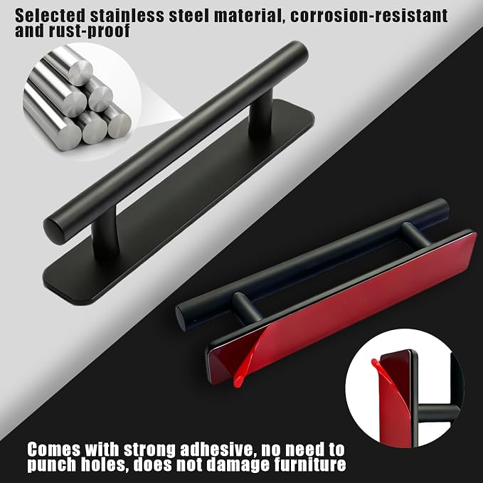 Self-Adhesive Shower Door Handle 6 Inch Black Matte，Glass Shower Door Handle，Widely Used in Bathroom Glass Doors, Wooden Doors, etc.
