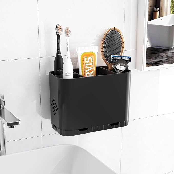Toothbrush and Toothpaste Holders for Bathrooms Countertop - Detachable 5 Slots Kids Electric Toothbrush Holders Set Wall Mounted with Removable Dividers for Bathroom Decor and Accessories Organizer