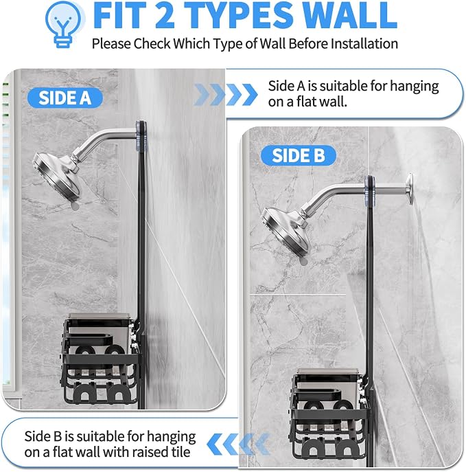 GAOKASE Aluminum Shower Caddy Hanging, Never Rust Shower Organizer- 4 Levels with adjustable Height 10 Hooks for Razor/Sponge - Rack with Soap Basket (Black-1)
