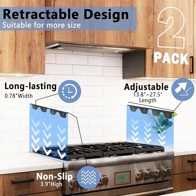Stove Gap Covers Stainless Steel, 2 Pcs Stove Gap Filler for Counter Side Gap, Retractable Length 13.8" to 27.5"