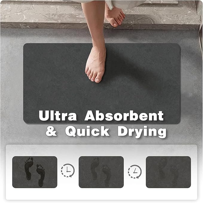 TYUU Bath Mat, Bathroom Rugs Non Slip Washable Thin Absorbent Quick Dry Bath Mat Fits Under Door Bathroom Floor Mat Perfect for Bath, Shower, or Sink 24"x48" Dark Grey