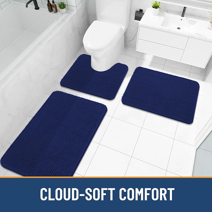 Arotive Bathroom Rugs 24" x 16", Ultra Soft Absorbent Chenille Bath Rugs, Non-Slip Rubber Backing, Machine Washable Bath Mats for Bathroom Floor, Tub and Shower, Home Decor Accessories, Navy