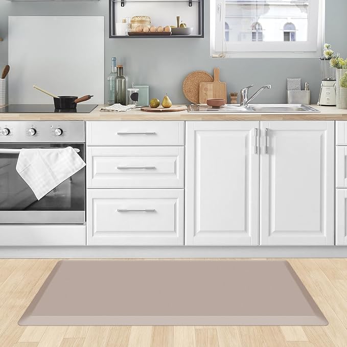 KitchenClouds Kitchen Mat Cushioned Anti Fatigue Rug 20"x39" Water Resistant, Non Slip, Standing and Comfort Desk/Floor Mats for House Sink Office (Khaki)
