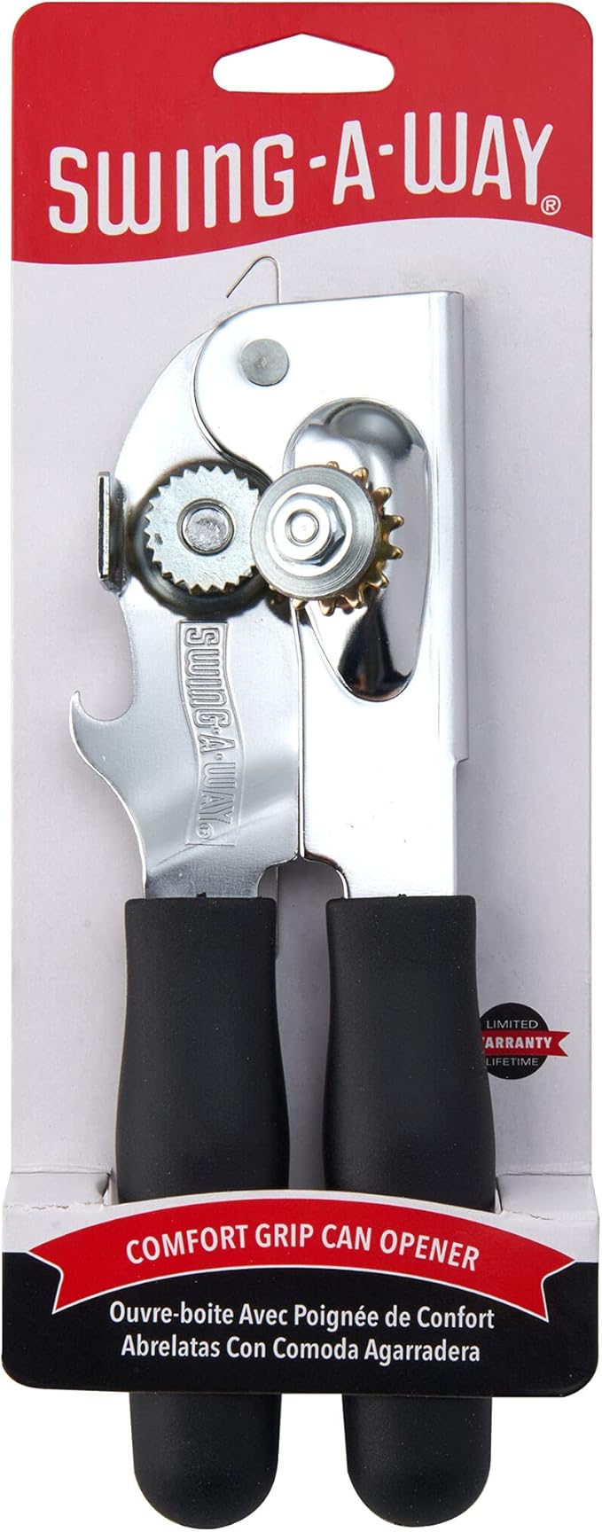 Swing-A-Way Comfort Comfort Grip Can Opener - All-Steel Construction, Smooth - Easy to Use, High-Carbon Cutting Wheel, Integrated Bottle Opener, Easy to Clean, Ideal for Arthritis and Seniors (Black)