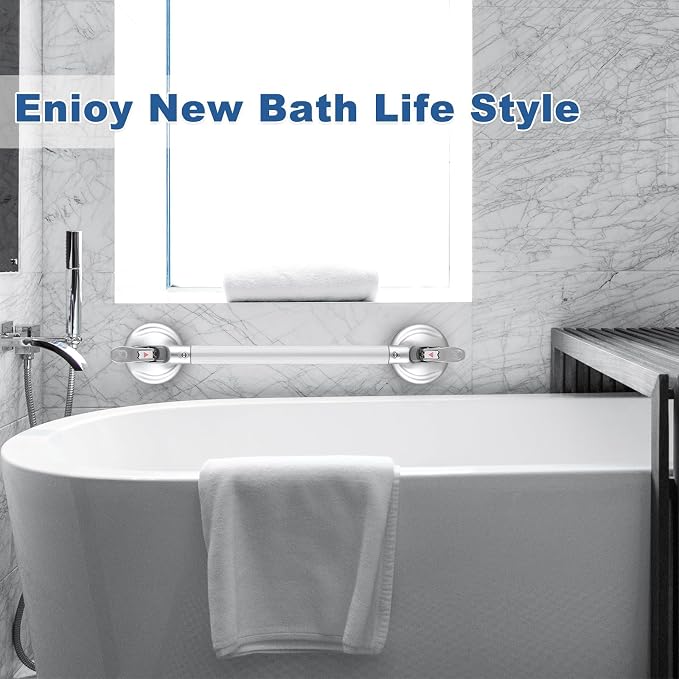 Shower Handle,Shower Handles with Strong Suction Cup Grab Bar,Bathroom Safety Grab Bar for Handicap Elderly Seniors and Disabled,Heavy Duty,Silver