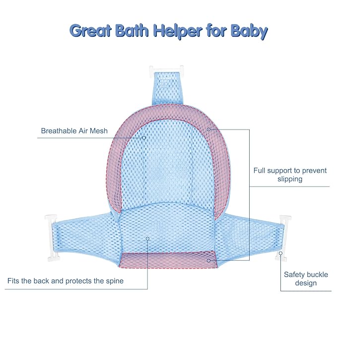 Colorlife Baby Bath Seat Support Net Infant Bathing Seat Support Mat, Adjustable Comfortable Non-Slip Three-Pointed Baby Shower Net Bathtub Sit Up Mesh for Newborn 0-12 Months-Light Blue(No Bathtub)