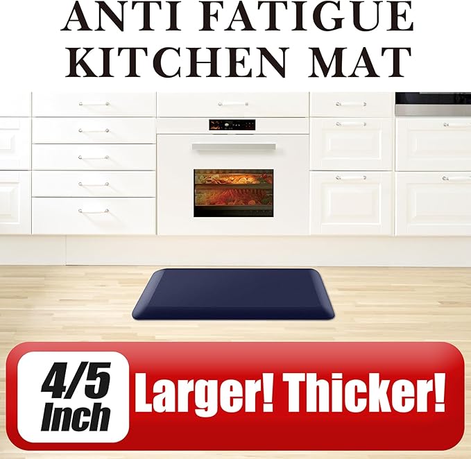 4/5 Inch Thick Kitchen Mat - Cushioned Anti Fatigue Mats for Kitchen Floor - Easy to Clean, Waterproof, Non-Slip Kitchen Rug for Sink, Office, Kitchen (22''x54'' Blue)