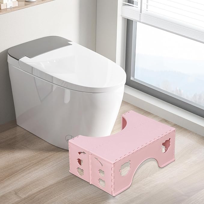 7inches Foldable Toilet Stool (Pink), Ergonomic Squatting Aid with Non-Slip Feet for Improved Bowel Movement, A Good Helper to Effective Relief of Constipation, Easy to Storage Toilet Squat Stool