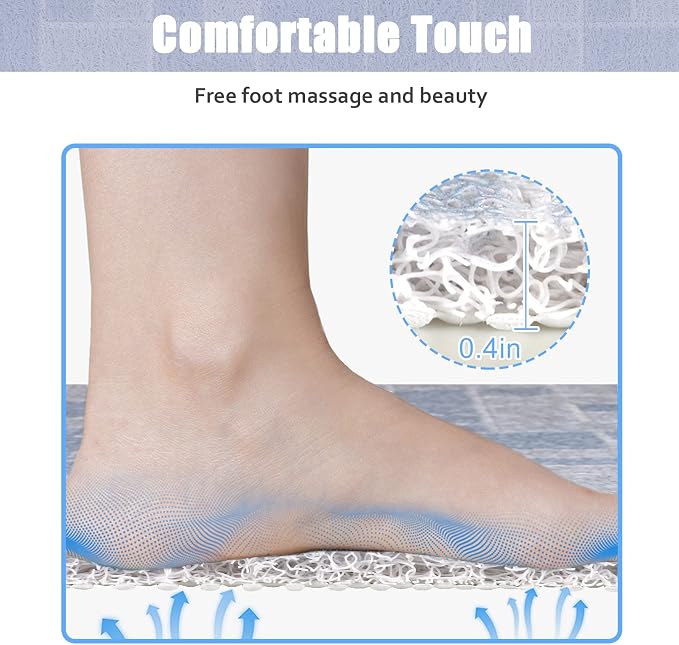 Square Shower Mat 32x32 Inch Non Slip Bath Mat for Inside Shower Loofah Shower Mat for Elderly Soft Textured Foot Massage Pad Bathroom Floor Mat for Wet Area, Without Suction Cups, Quick Drying