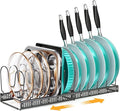 MUDEELA Pot and Pan Organizer Rack for under Cabinet, Expandable 11.81''-22.85'' Pot Lid Kitchen Cabinet Organizer Holder with 12 Adjustable Compartment Cutting Board Organizer for Pan Lid, Bakeware