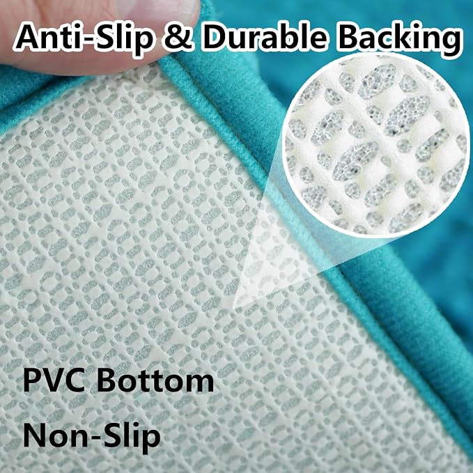 Bathroom Rugs Chenille 3-Piece Extra Soft and Absorbent Shag Bathroom Rugs, Machine Wash Mat, Strong PVC Non-Slip Underside, Plush Carpet Mats (Turquoise)
