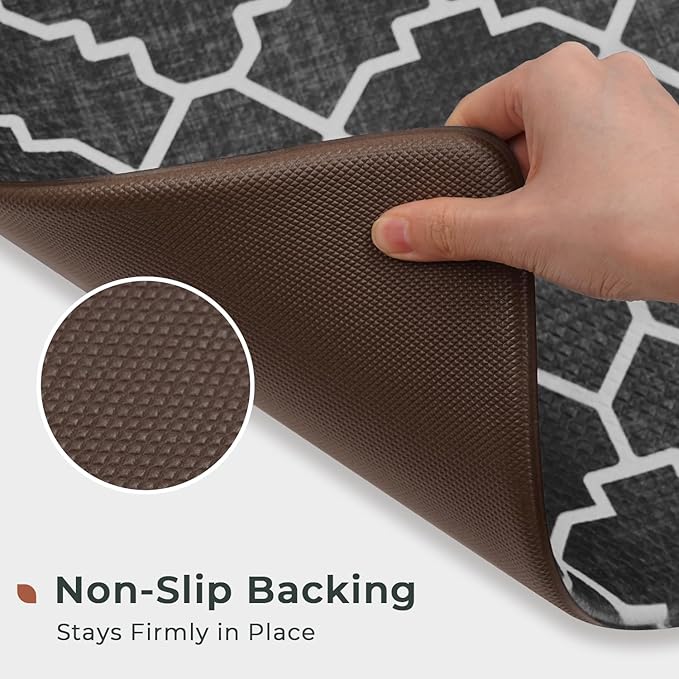 FRESHMINT Kitchen Mat Set of 2, Anti-Fatigue Cushioned Kitchen Mats for Floor, Waterproof Non Slip Comfort Standing Mat, Boho Kitchen Rug for Kitchen Decor, Sink, Office, 17"x30"+17"x47", Black